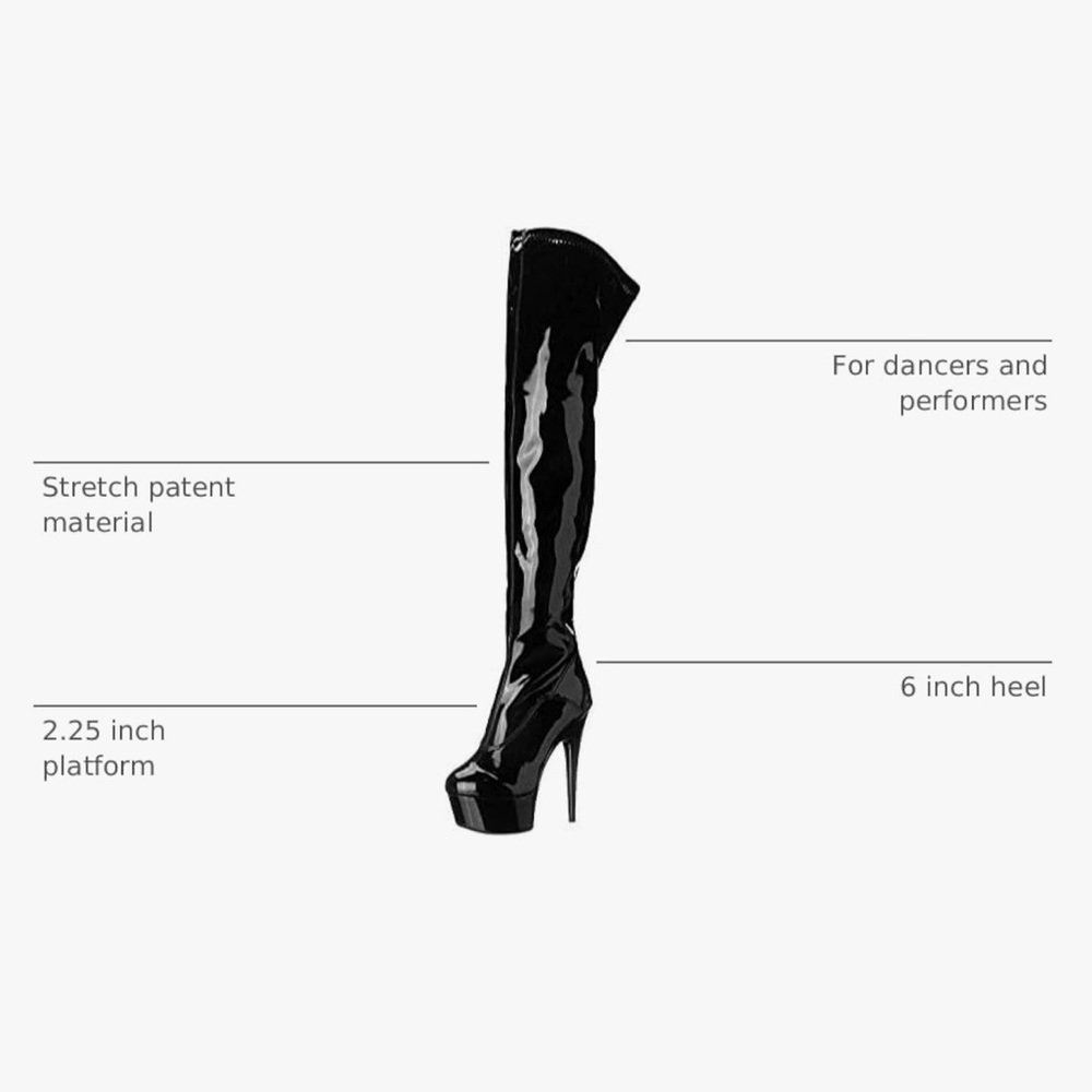Elle Glossy Patent Black Over the Knee Boots - Picture 9 of 13
